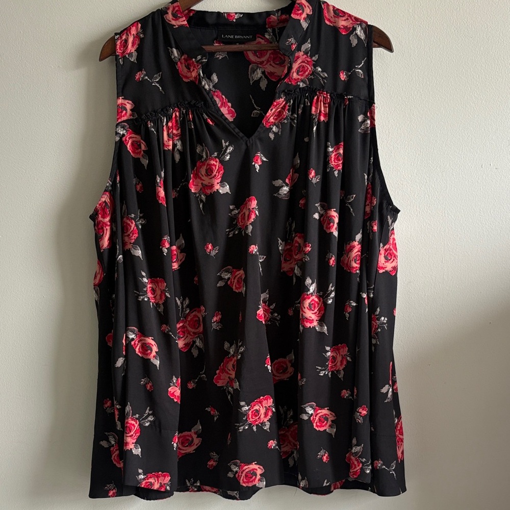 Lane Bryant Black Floral Sleeveless Blouse Size 18